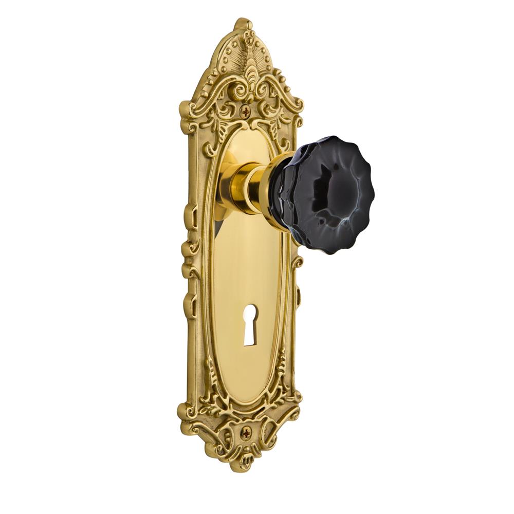 Nostalgic Warehouse VICCRB Colored Crystal Victorian Plate with Keyhole Passage Crystal Black Glass Door Knob in Polished Brass